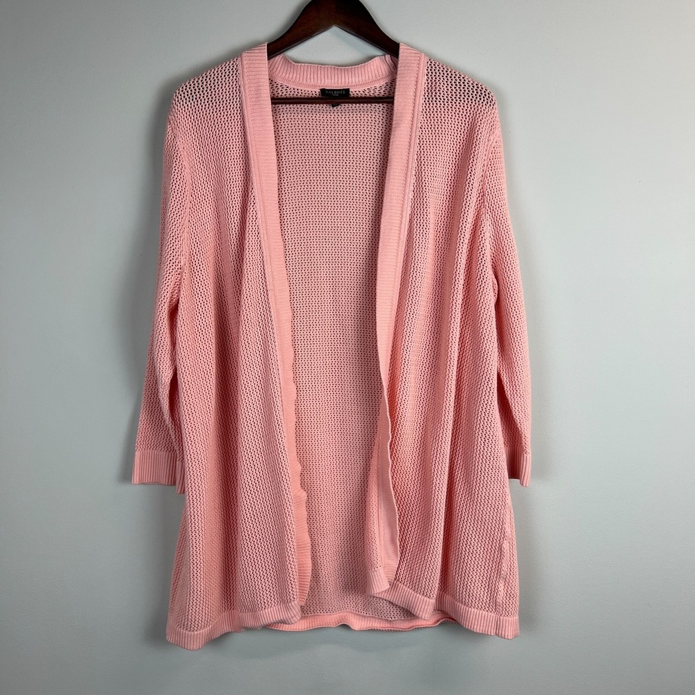 Talbots Cardigan Sweater Womens 2X Pink Cotton 3/4 Classic Preppy Coastal Beachy
